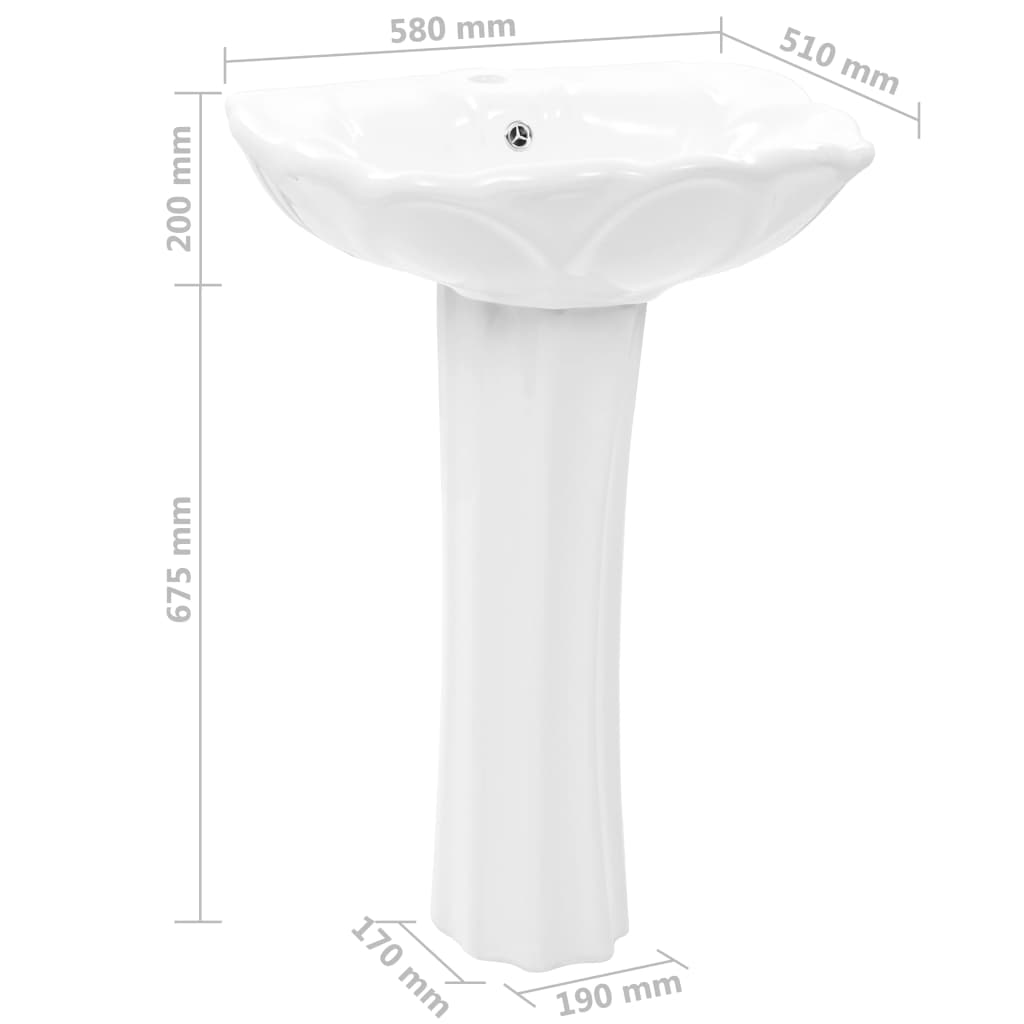 Lavoar Cu Piedestal, Alb, 580 X 510 X 200 Mm, Ceramică