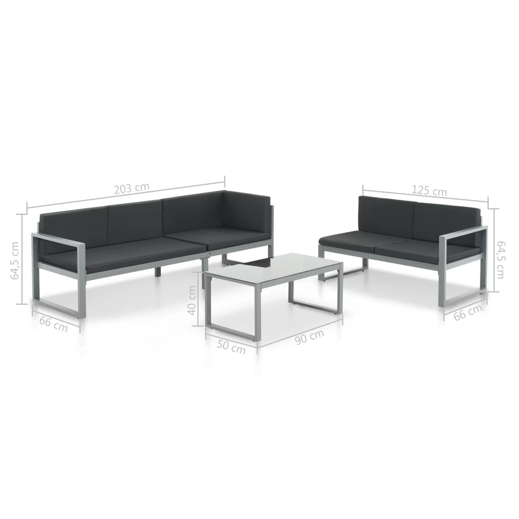Set Mobilier De Grădină Cu Perne 3 Piese Negru Aluminiu