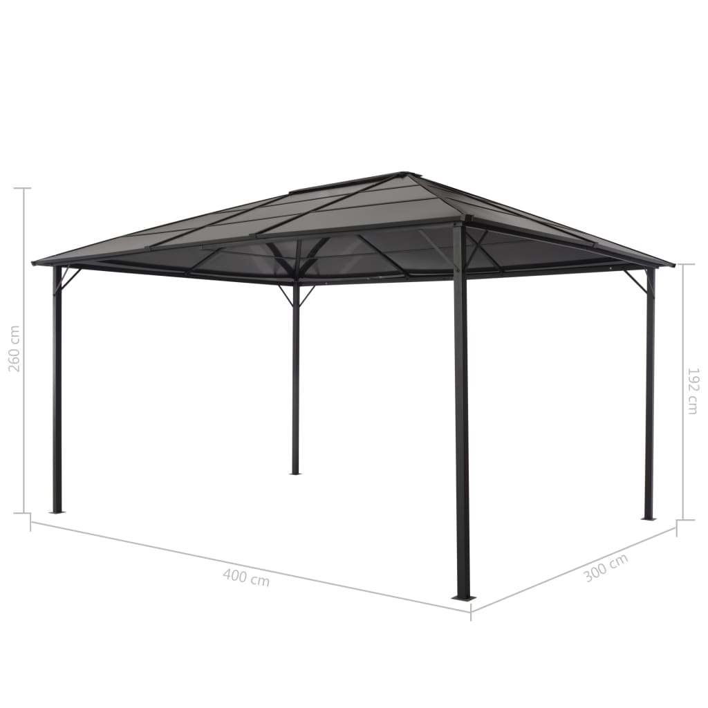 Pavilion Cu Acoperiș, Negru, 4 X 3 X 2,6 M, Aluminiu