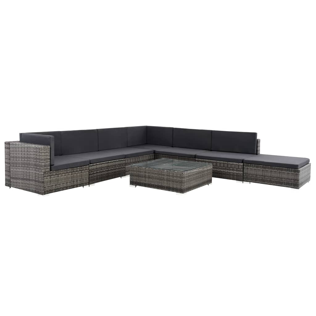 Set Mobilier De Grădină Cu Perne, 8 Piese, , Poliratan
