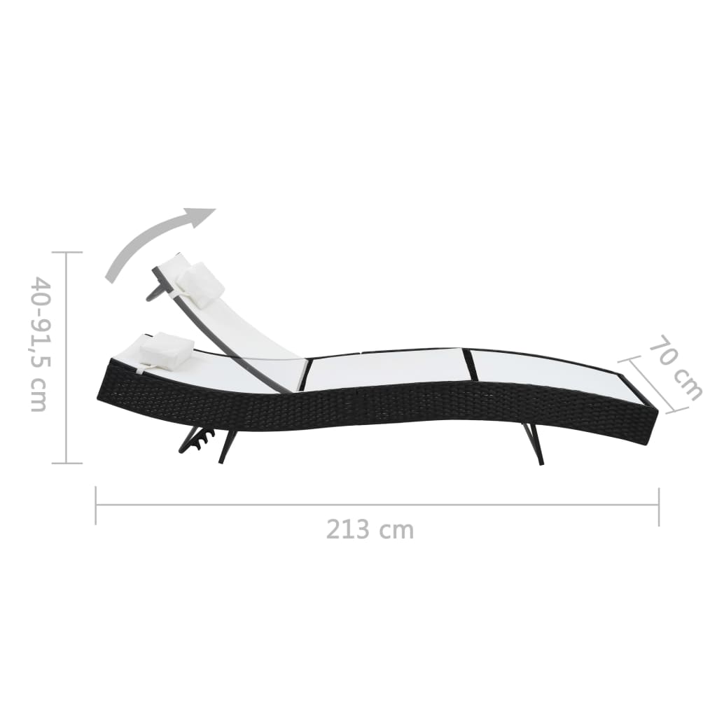 Șezlong De Plajă Cu Pernă, Negru, Poliratan