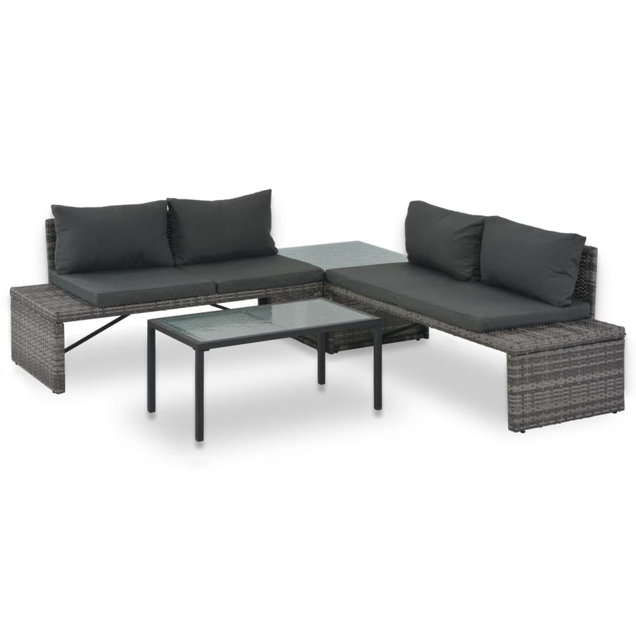 Set Mobilier De Grădină Cu Perne, 3 Piese, Gri, Poliratan