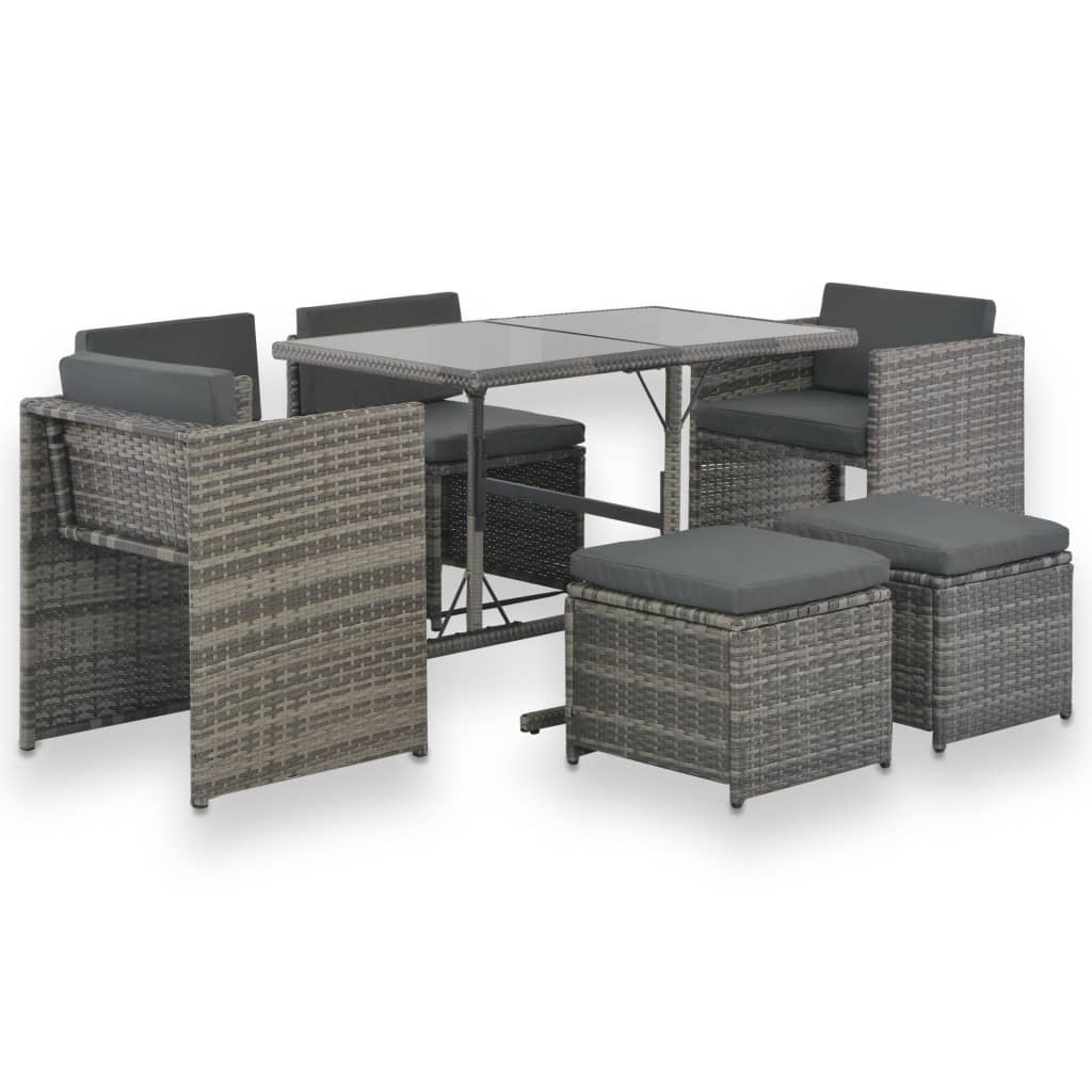 Set Mobilier De Exterior Cu Perne, 7 Piese, Gri, Poliratan