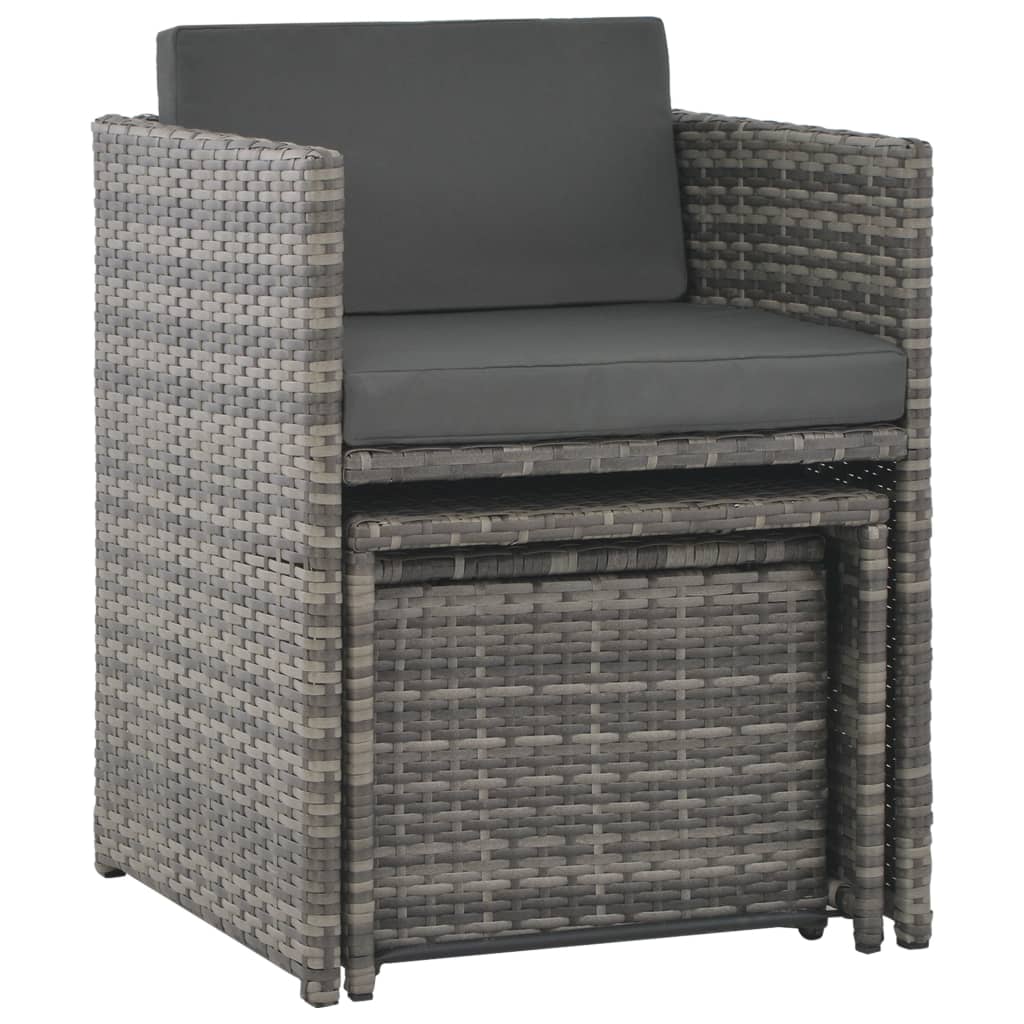 Set Mobilier De Exterior Cu Perne, 7 Piese, Gri, Poliratan