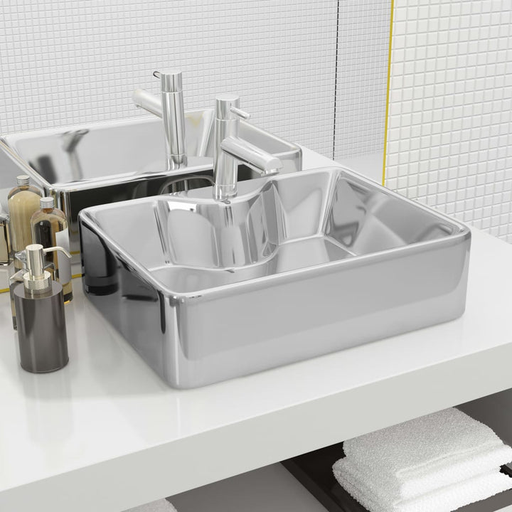 Chiuvetă De Baie Pătrată Din Ceramică Cu Gaură Pentru Robinet,