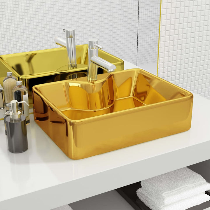 Chiuvetă De Baie Pătrată Din Ceramică Cu Gaură Pentru Robinet,