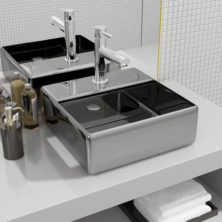 Chiuvetă De Baie Pătrată Din Ceramică Cu Gaură Pentru Robinet,