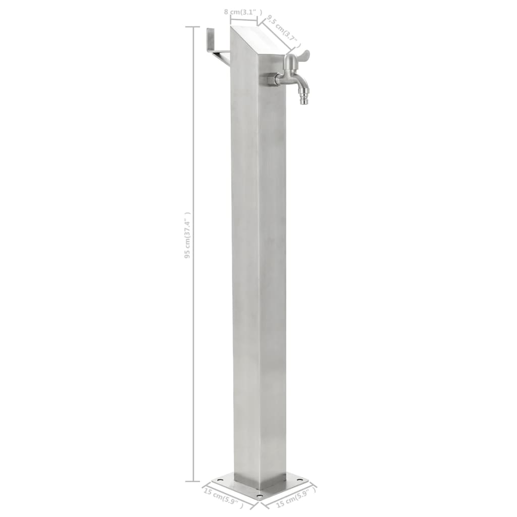 Coloană De Apă Pentru Grădină, 95 Cm, Oțel Inoxidabil, Pătrat