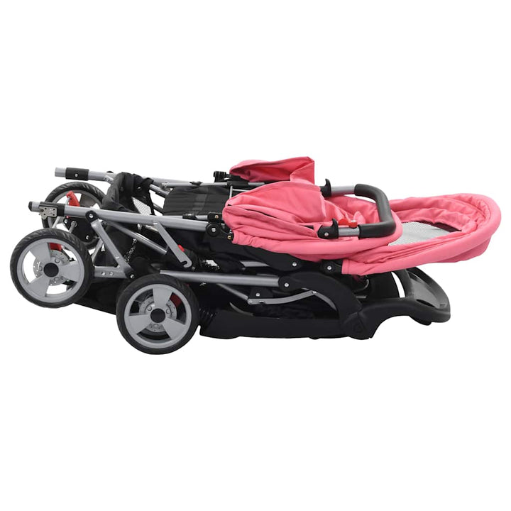 Cărucior Tandem Pentru Copii, Și Negru, Oțel