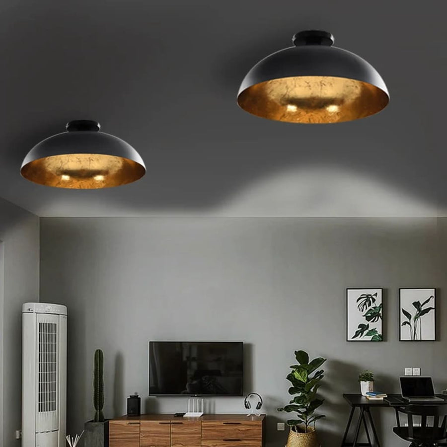 Lustre, 2 Buc., Negru Și Auriu, Semisferic, E27