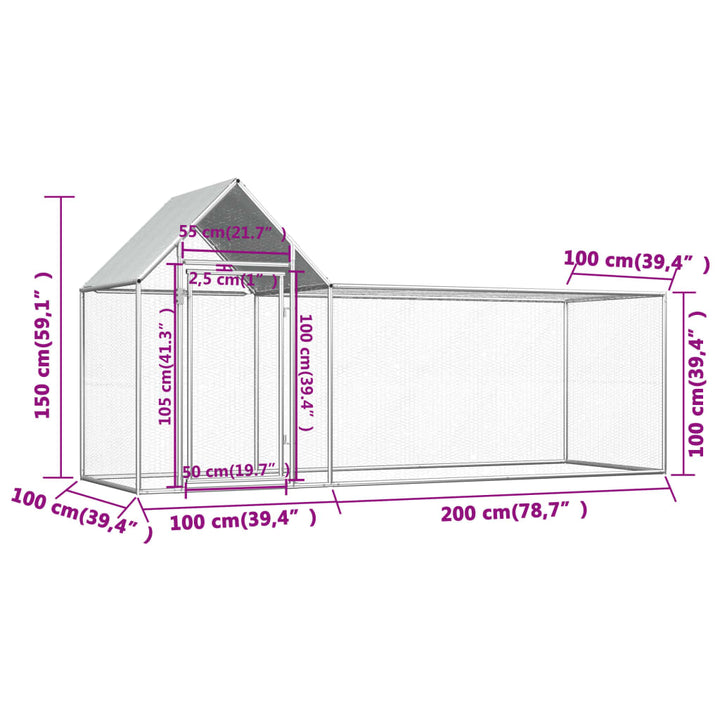 Coteț Pentru Păsări, 3 X 1 X 1,5 M, Oțel Galvanizat