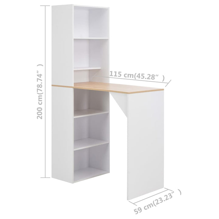 Masă De Bar Cu Dulap, Alb, 115 X 59 X 200 Cm