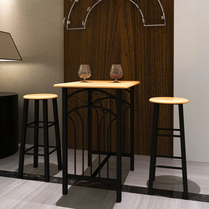 Set Mobilier De Bar, 3 Piese, Negru, Lemn Și Oțel