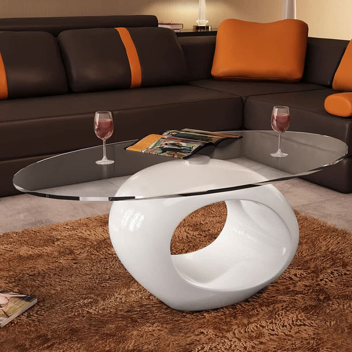 Măsuță De Cafea Cu Blat Oval Din Sticlă, Lucios