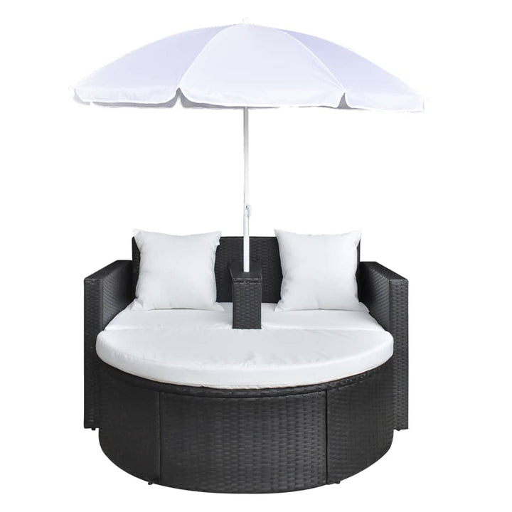 Pat De Grădină Cu Umbrelă De Soare, Negru, Poliratan