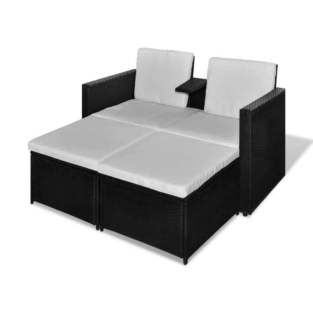 Set Mobilier De Grădină Cu Perne, 4 Piese, Negru, Poliratan