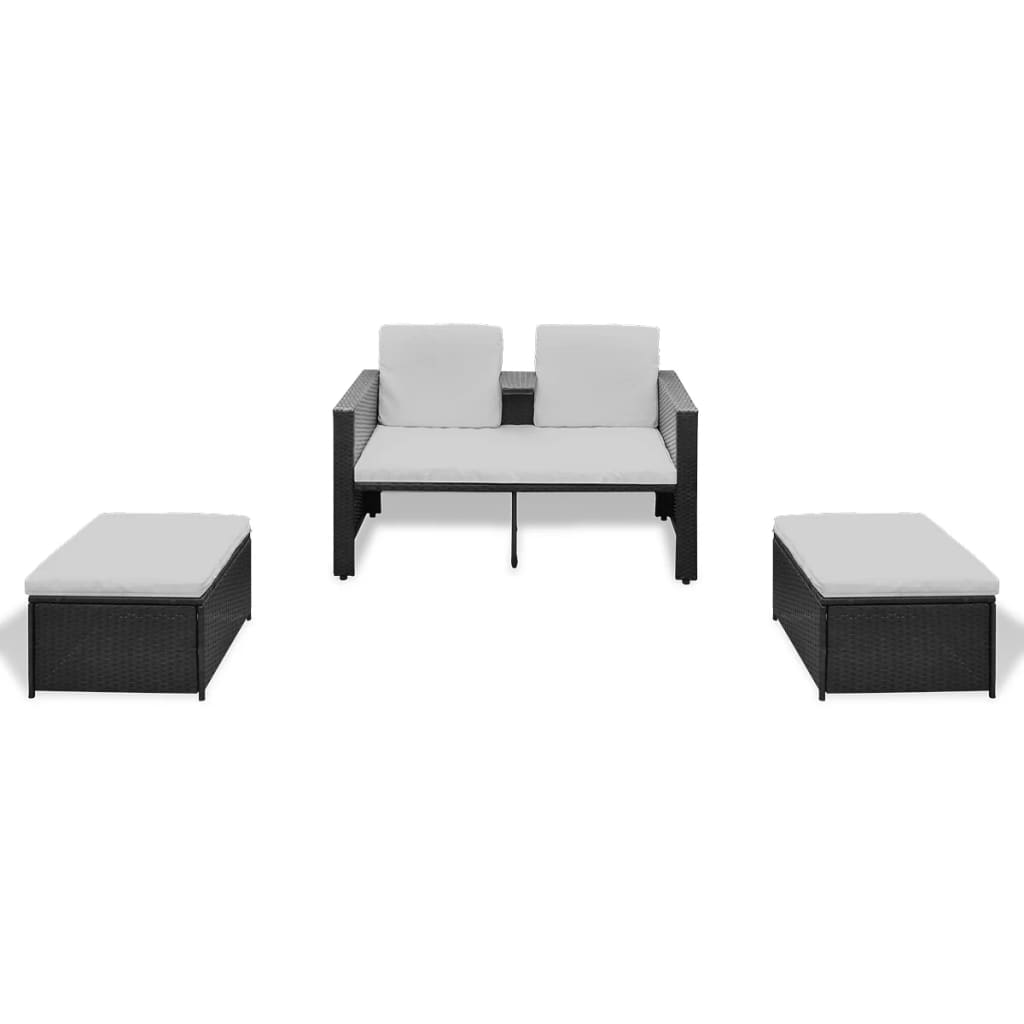 Set Mobilier De Grădină Cu Perne, 4 Piese, Negru, Poliratan