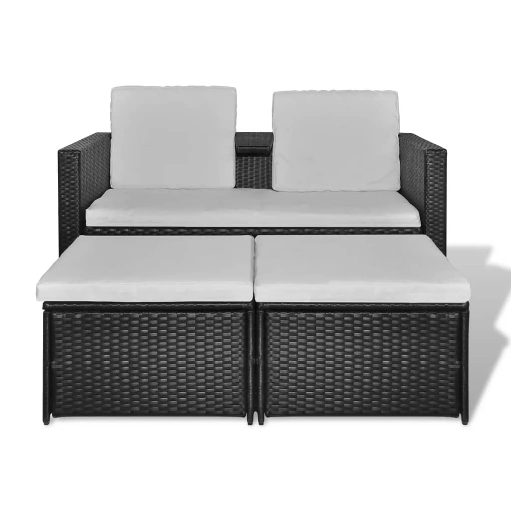 Set Mobilier De Grădină Cu Perne, 4 Piese, Negru, Poliratan