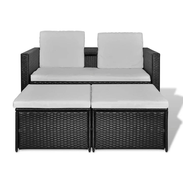 Set Mobilier De Grădină Cu Perne, 4 Piese, Negru, Poliratan