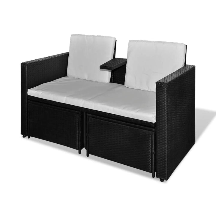 Set Mobilier De Grădină Cu Perne, 4 Piese, Negru, Poliratan