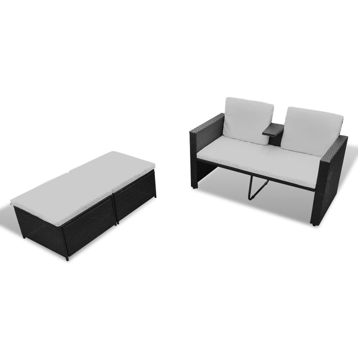 Set Mobilier De Grădină Cu Perne, 4 Piese, Negru, Poliratan