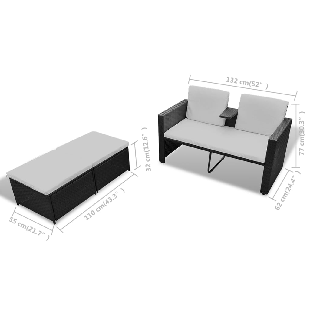 Set Mobilier De Grădină Cu Perne, 4 Piese, Negru, Poliratan