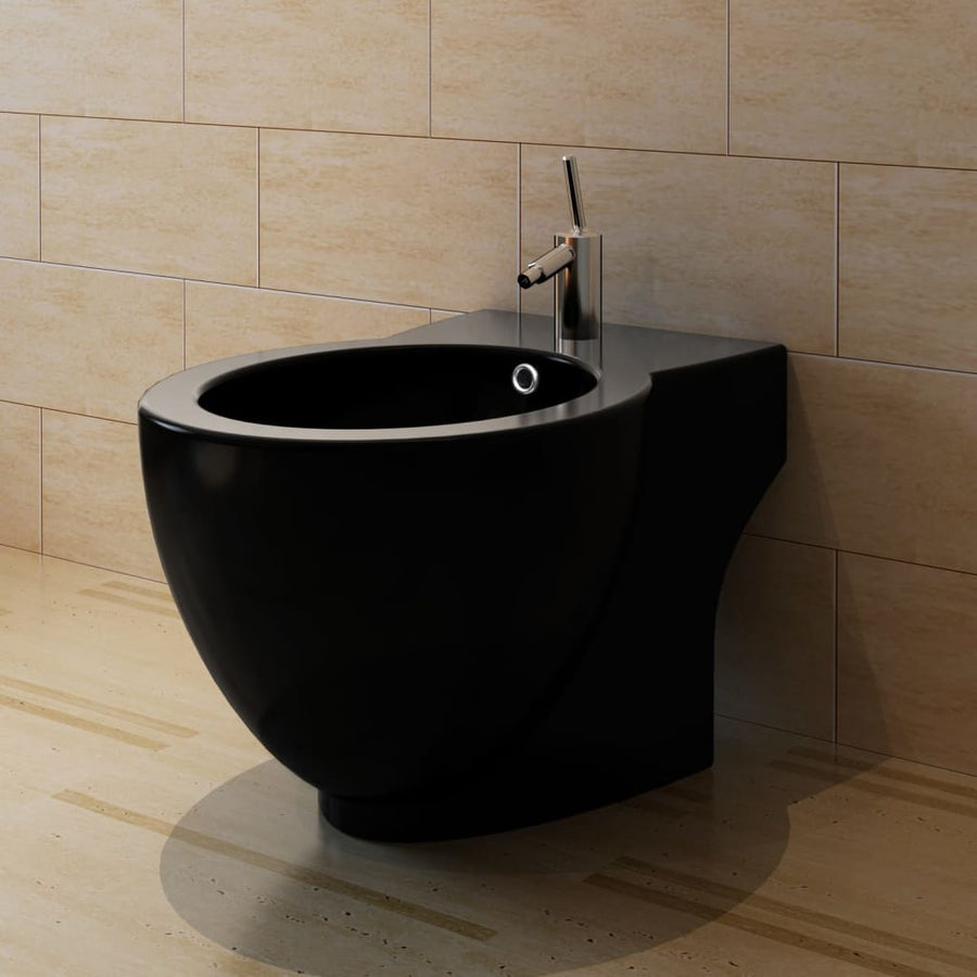 Bideu Rotund Pe Pardoseală, Negru, Ceramică Calitate Superioară