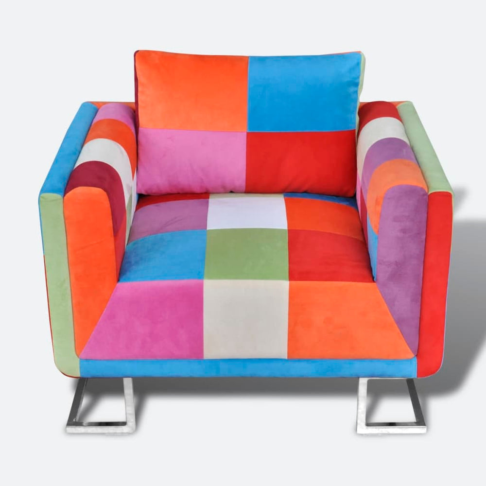 Fotoliu Cub, Picioare Cromate, Model Patchwork, Material Textil