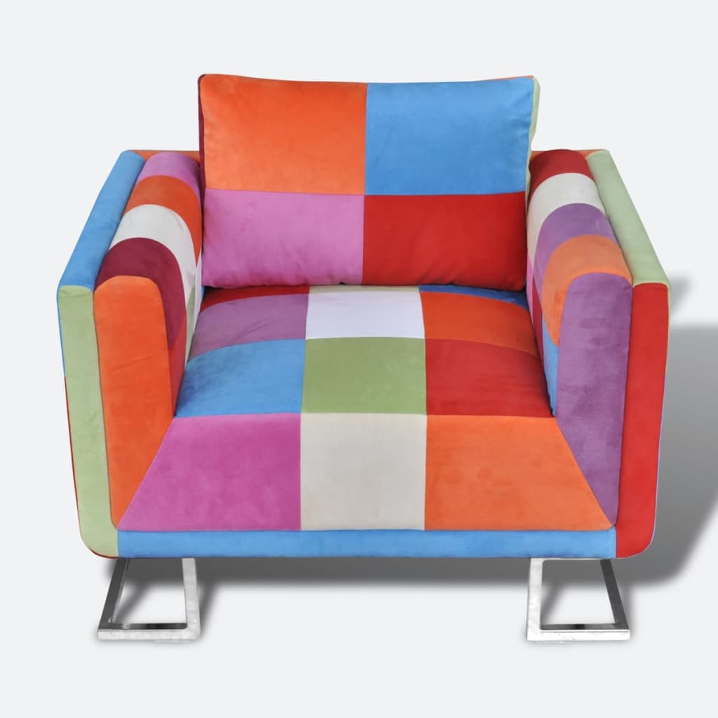 Fotoliu Cub, Picioare Cromate, Model Patchwork, Material Textil