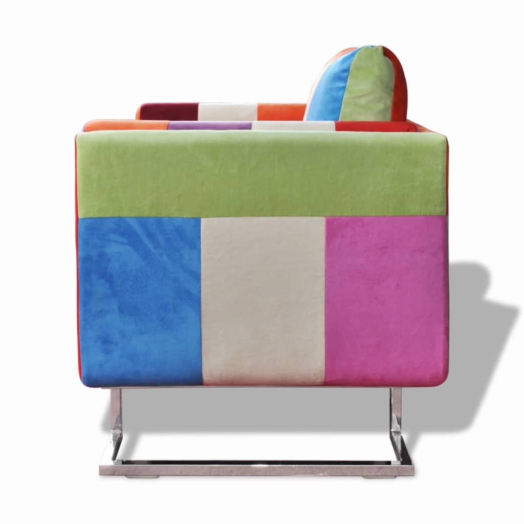 Fotoliu Cub, Picioare Cromate, Model Patchwork, Material Textil