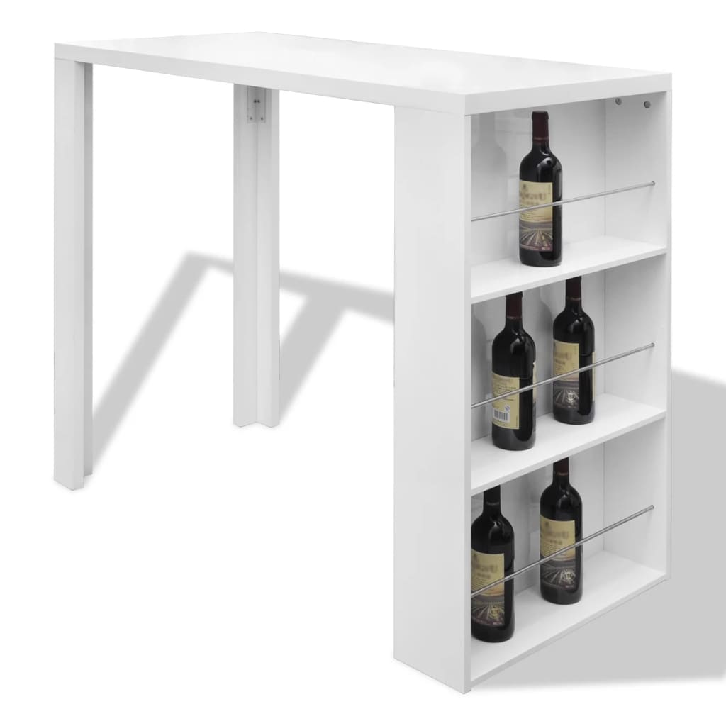 Masă De Bar Din Mdf, Cu Suport Pentru Sticle De Vin, Alb Lucios