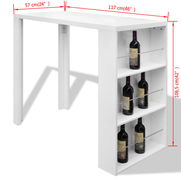 Masă De Bar Din Mdf, Cu Suport Pentru Sticle De Vin, Alb Lucios