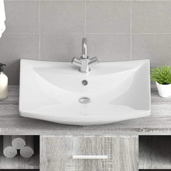 Chiuvetă Dreptunghiulară Cu Preaplin & Gaură Robinet, Ceramică