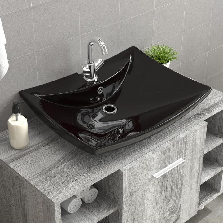 Chiuvetă Dreptunghiulară Cu Preaplin & Gaură Robinet, Ceramică
