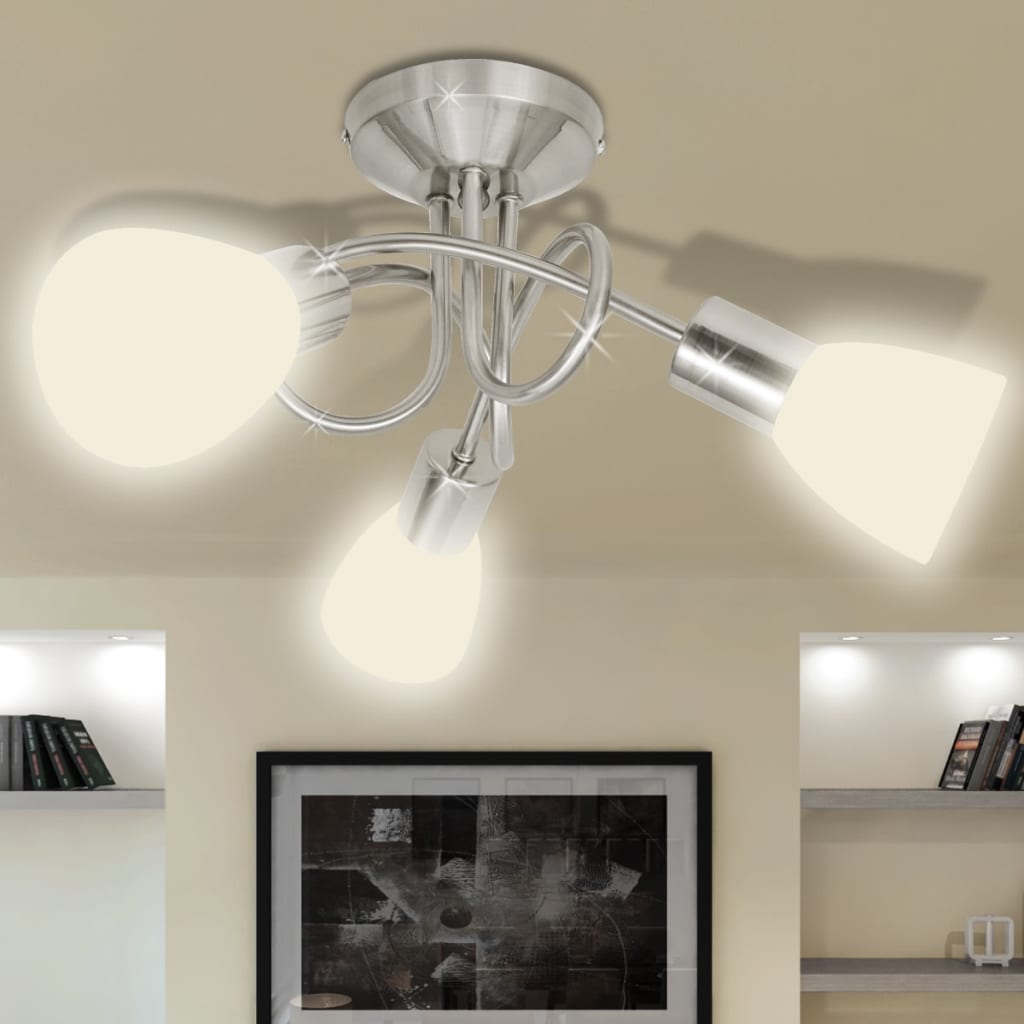 Lustră Cu Abajururi Din Ceramică, 3 Becuri E14, Alb,
