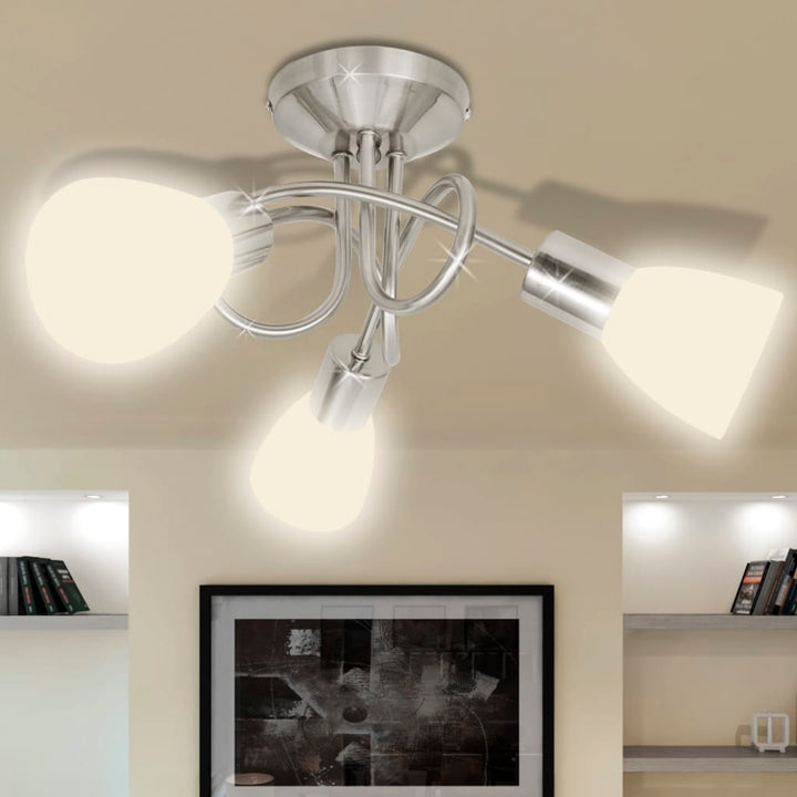 Lustră Cu Abajururi Din Ceramică, 3 Becuri E14, Alb,