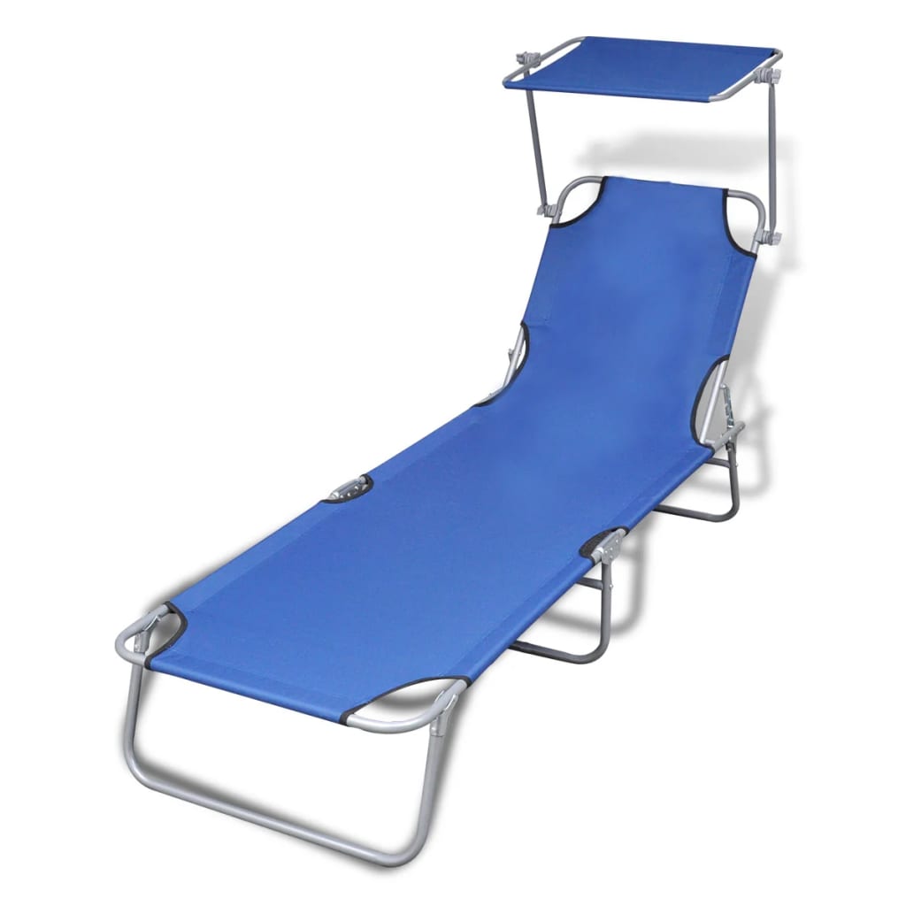 Șezlong De Plajă Pliabil Cu Baldachin Metal & Țesătură