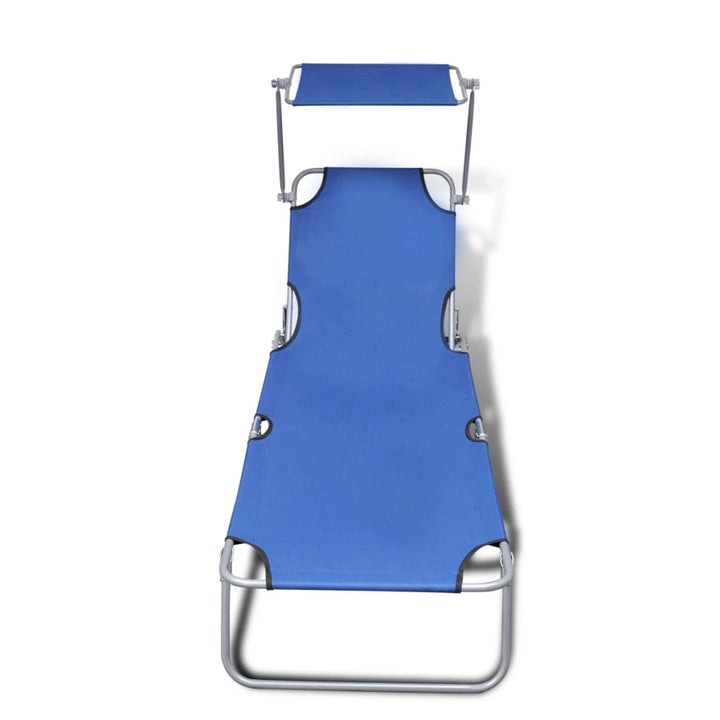 Șezlong De Plajă Pliabil Cu Baldachin Metal & Țesătură