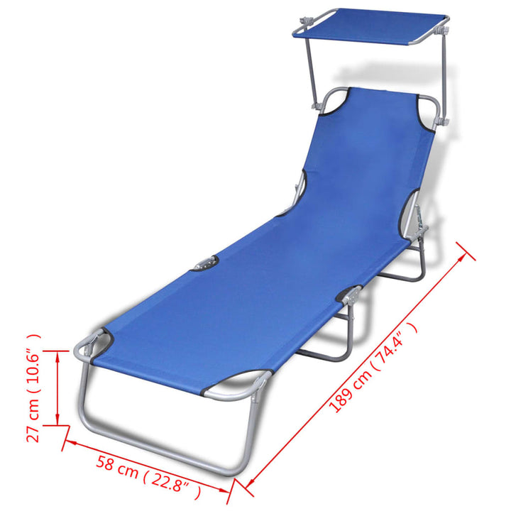 Șezlong De Plajă Pliabil Cu Baldachin Metal & Țesătură