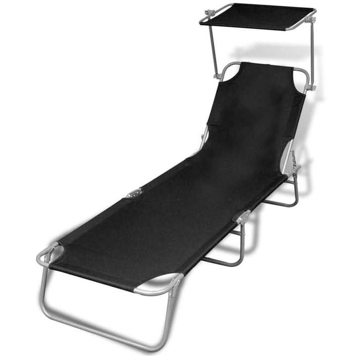 Șezlong De Plajă Pliabil Cu Baldachin Metal & Țesătură