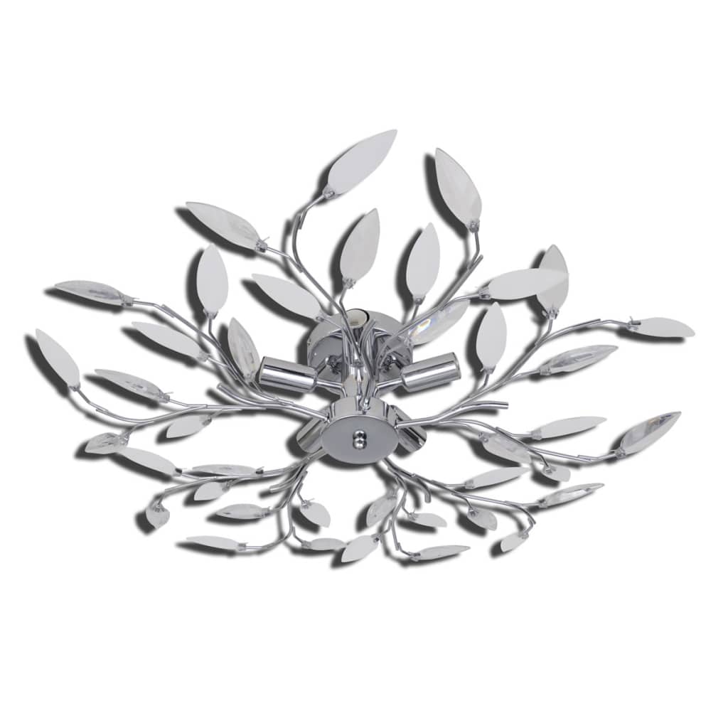 Plafoniera Ă/Albă Brațe Frunze Cristal Acrilic 5 Becuri E14