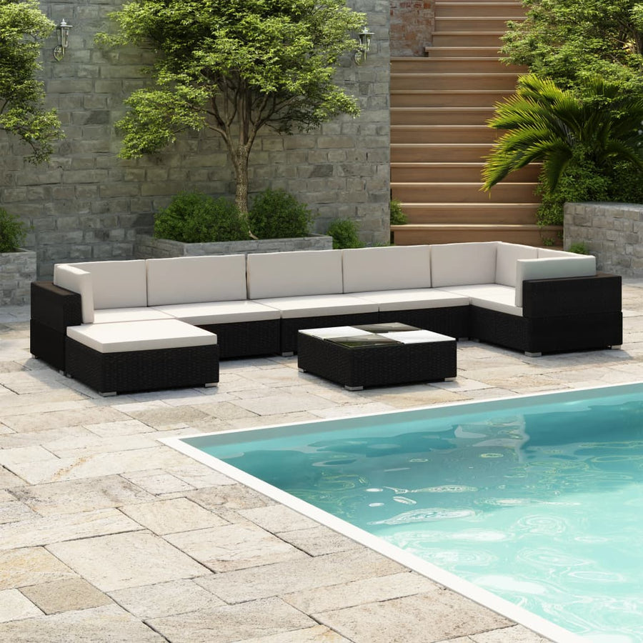 Set Mobilier De Grădină Cu Perne, 8 Piese, , Poliratan