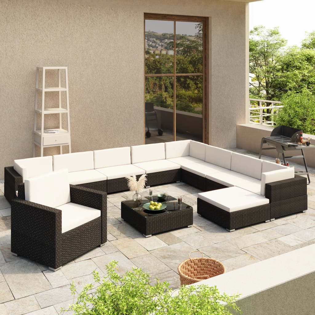 Set Mobilier De Grădină Cu Perne, 12 Piese, , Poliratan