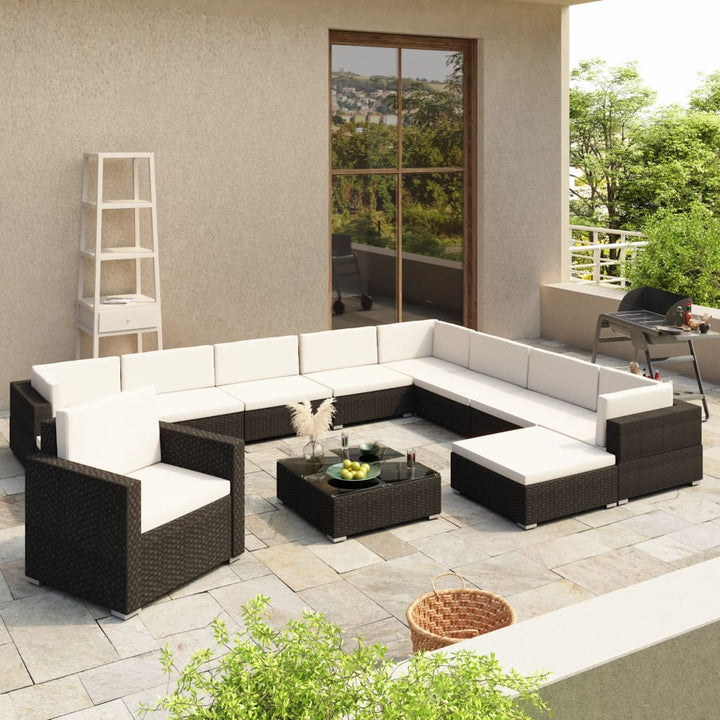 Set Mobilier De Grădină Cu Perne, 12 Piese, , Poliratan