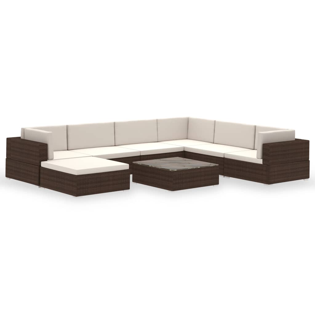 Set Mobilier De Grădină Cu Perne, 8 Piese, , Poliratan
