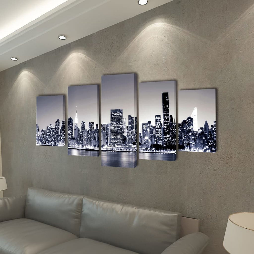 Set De Tablouri Pânză, Monocrom, Imprimeu New York Skyline,