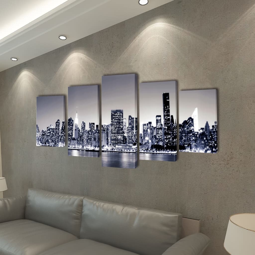 Set De Tablouri Pânză, Monocrom, Imprimeu New York Skyline,