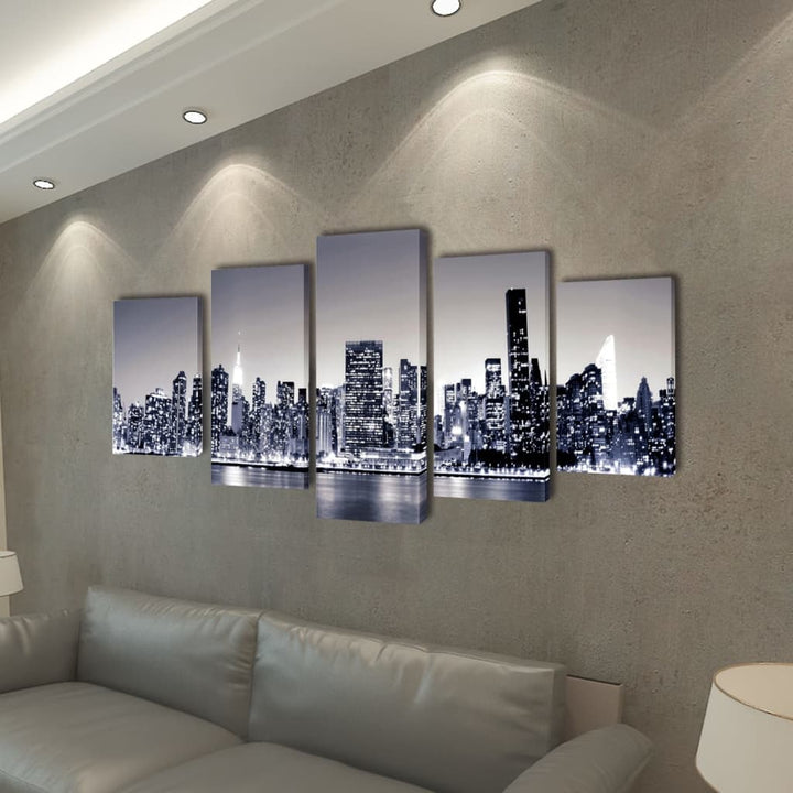 Set De Tablouri Pânză, Monocrom, Imprimeu New York Skyline,