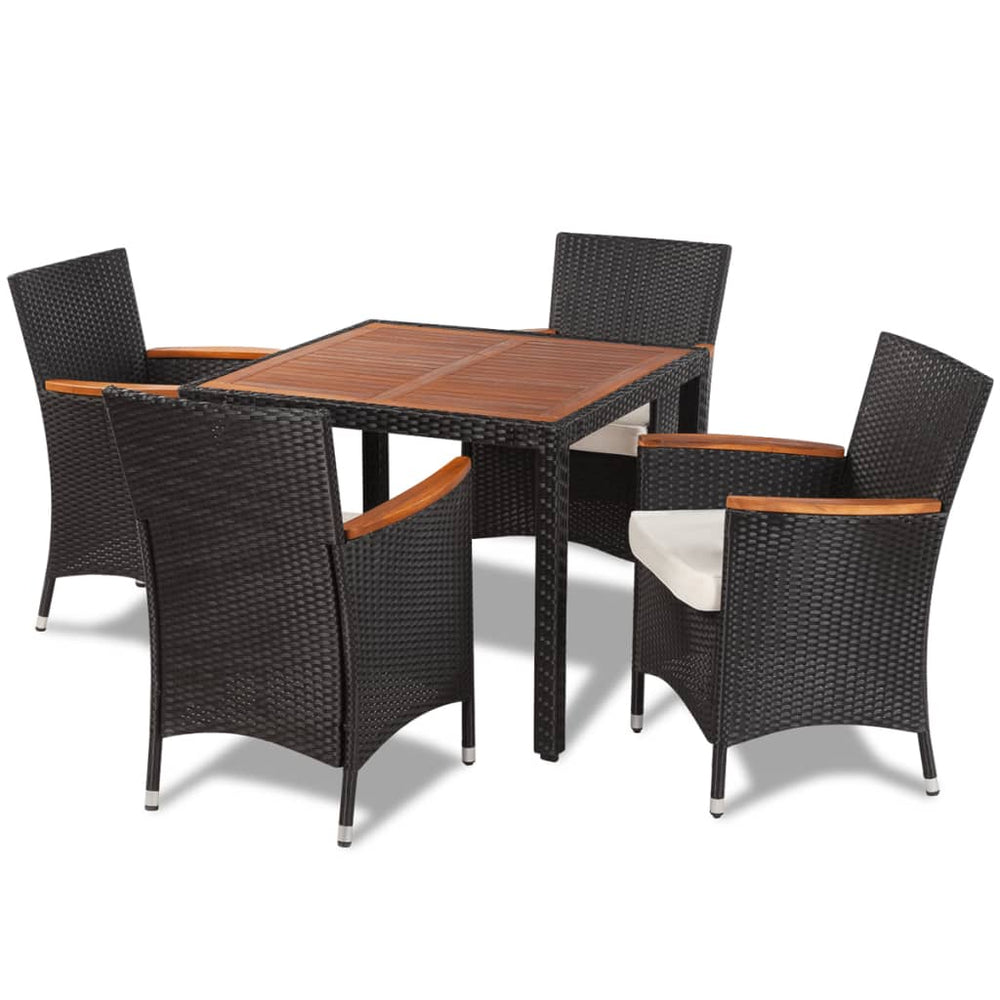 Set Mobilier De Exterior Cu Perne, 5 Piese, Negru, Poliratan