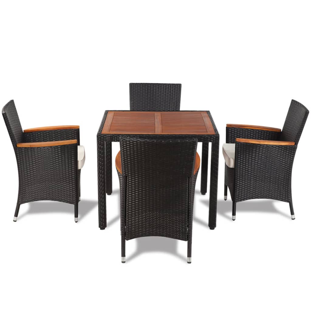 Set Mobilier De Exterior Cu Perne, 5 Piese, Negru, Poliratan